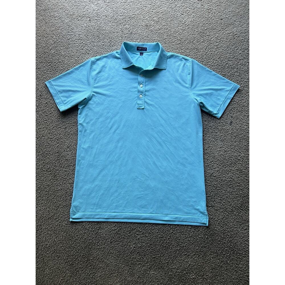 Peter Millar Crown Crafted Mens Large Geometric Cross Print Polo Shirt Blue